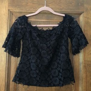 Reformation off the shoulder black lace shirt S